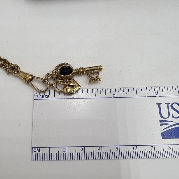 Vintage 1928 Gold Tone Charm Necklace Clip,Key,Heart, Lock 28" Longline - Picture 8 of 8
